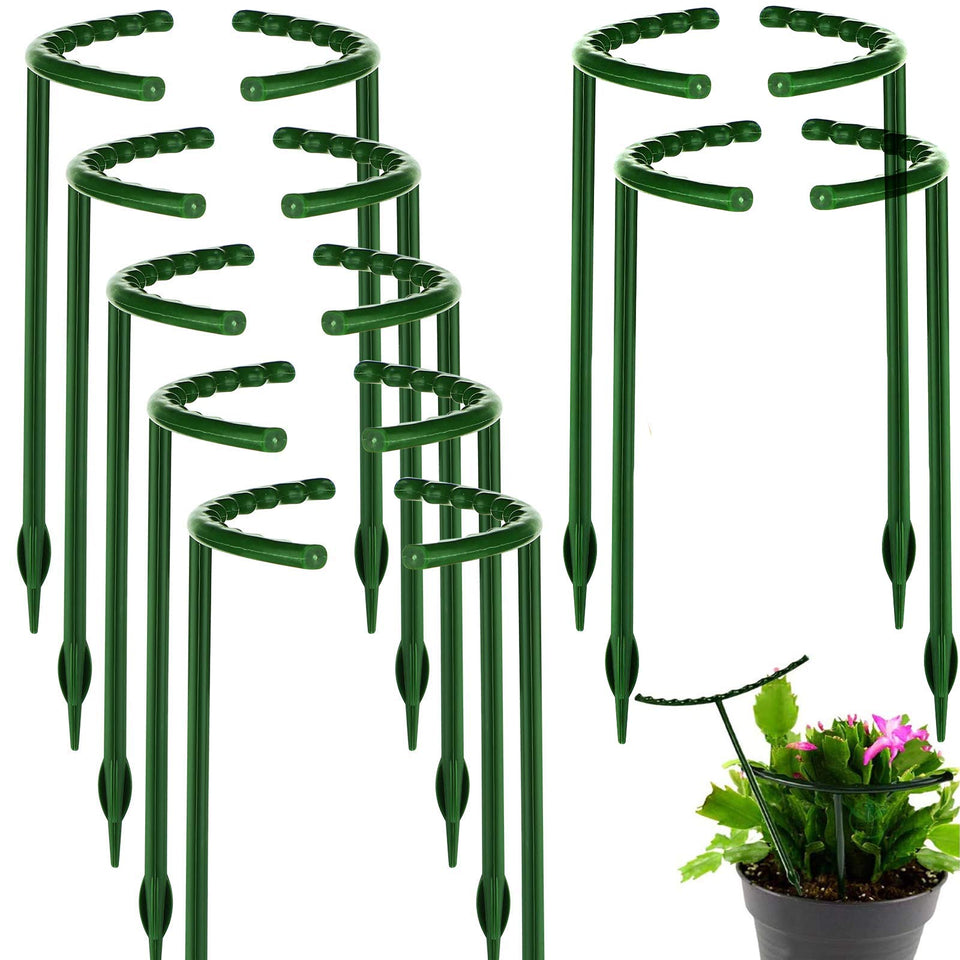 Kulusion 14Pcs Half-Round Plant Stakes support small potted plants upright.