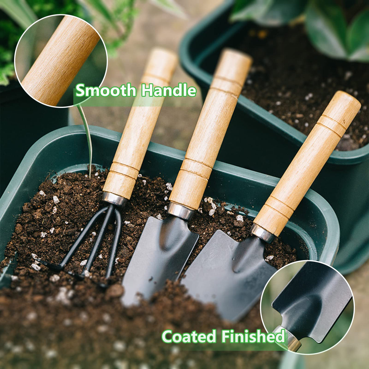 Kulusion wood-handle grip provides comfortable control during gardening tasks.