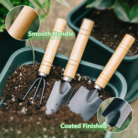 Kulusion wood-handle grip provides comfortable control during gardening tasks.