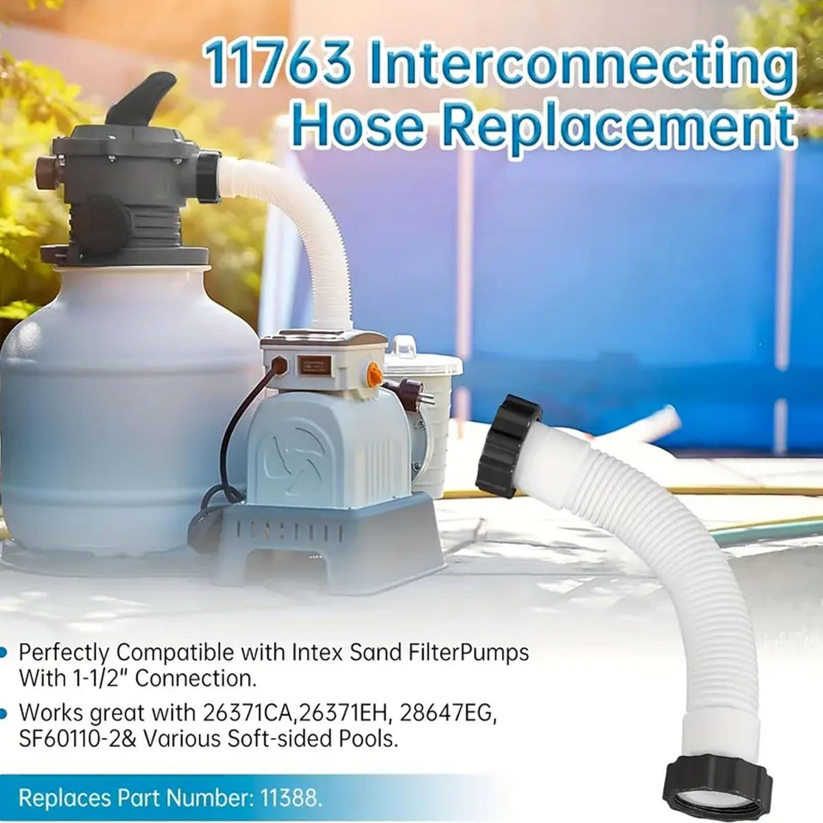 KUMATER 11535 durable white pool hose for saltwater and seasonal pools.