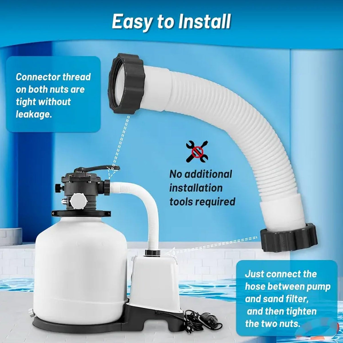 KUMATER 11535 Intex-compatible hose, easy installation with secure hose nuts.