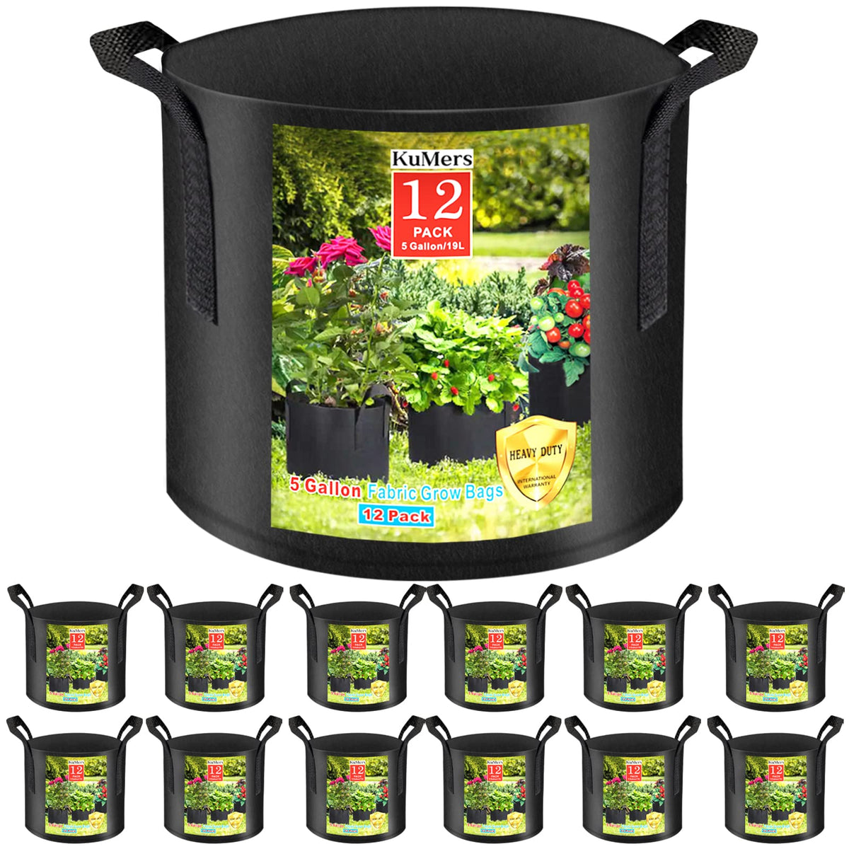 KuMers 12-pack grow bags with handles for easy transport and flexible balcony gardening.
