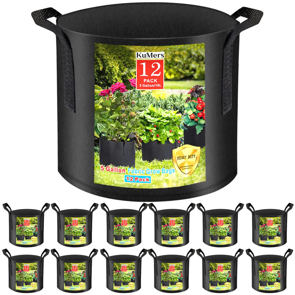 KuMers 12-pack grow bags with handles for easy transport and flexible balcony gardening.
