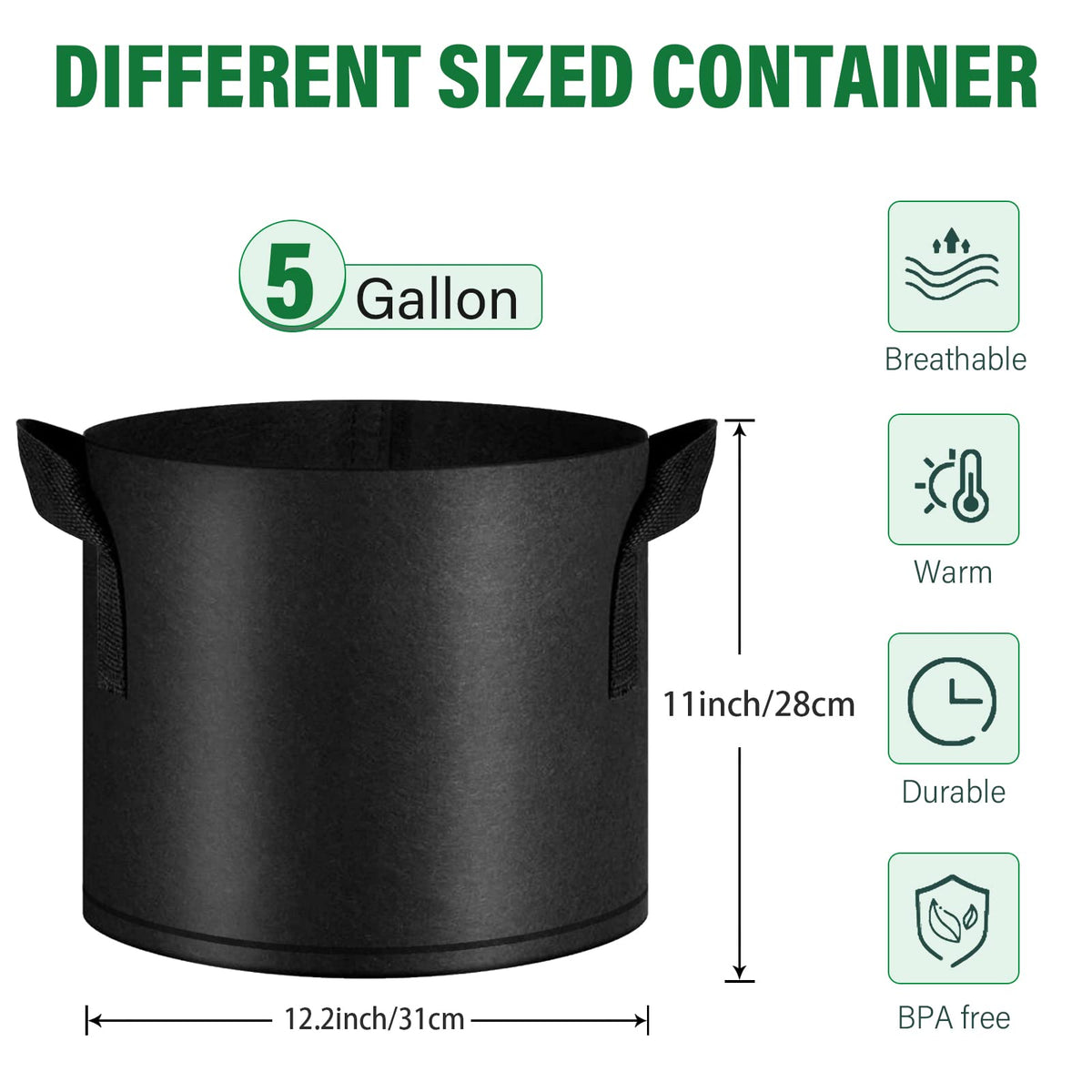 KuMers heavy-duty non-woven 5-gallon bag provides durable root space.