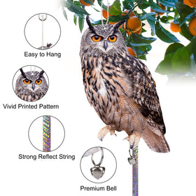 Kungfu Mall bells on an owl deterrent provide wind-driven motion cues for birds.