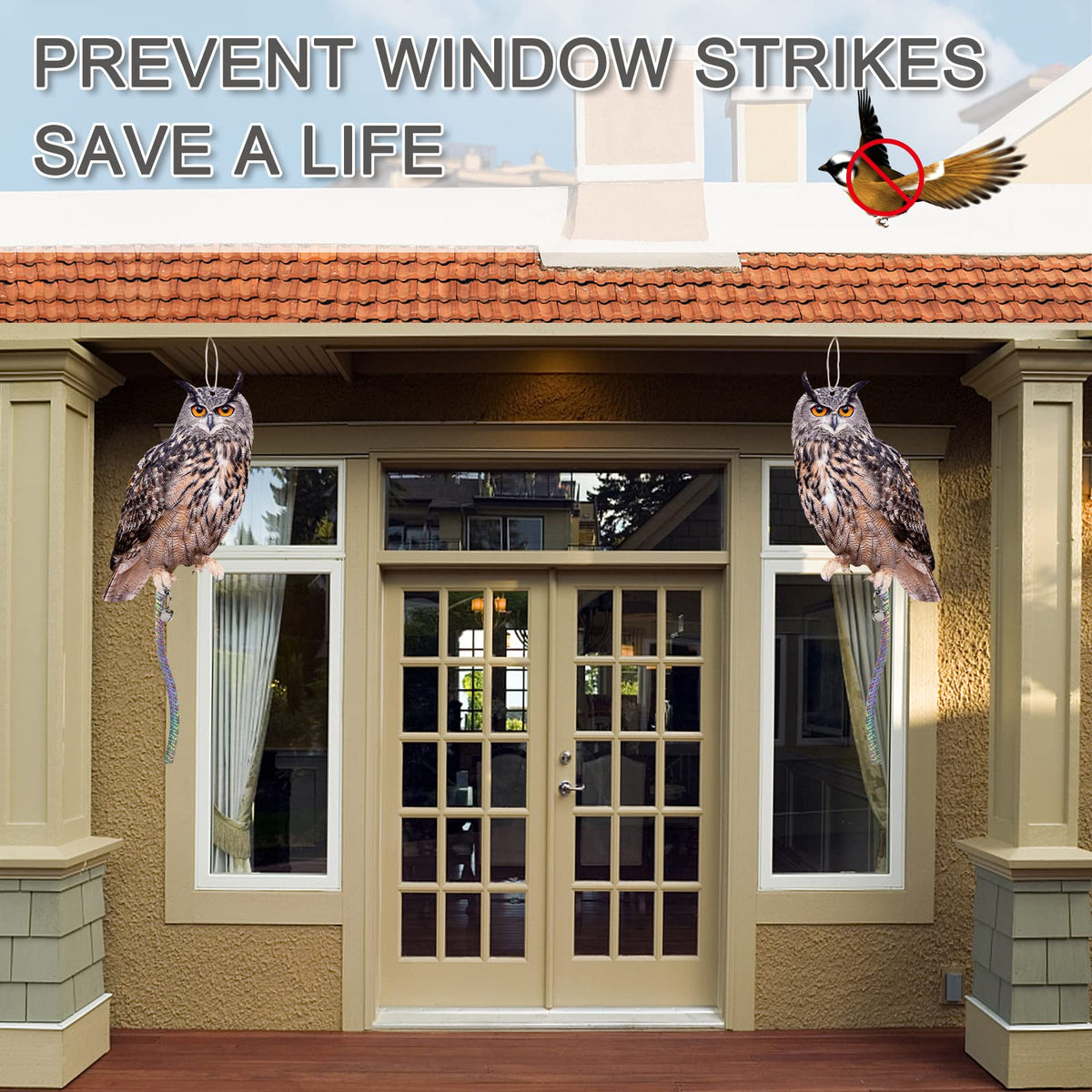 Kungfu Mall double-sided printed owl offers visible deterrence from multiple angles.