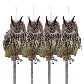 Kungfu Mall 4pc fake owl set for hanging garden decor helps deter birds.