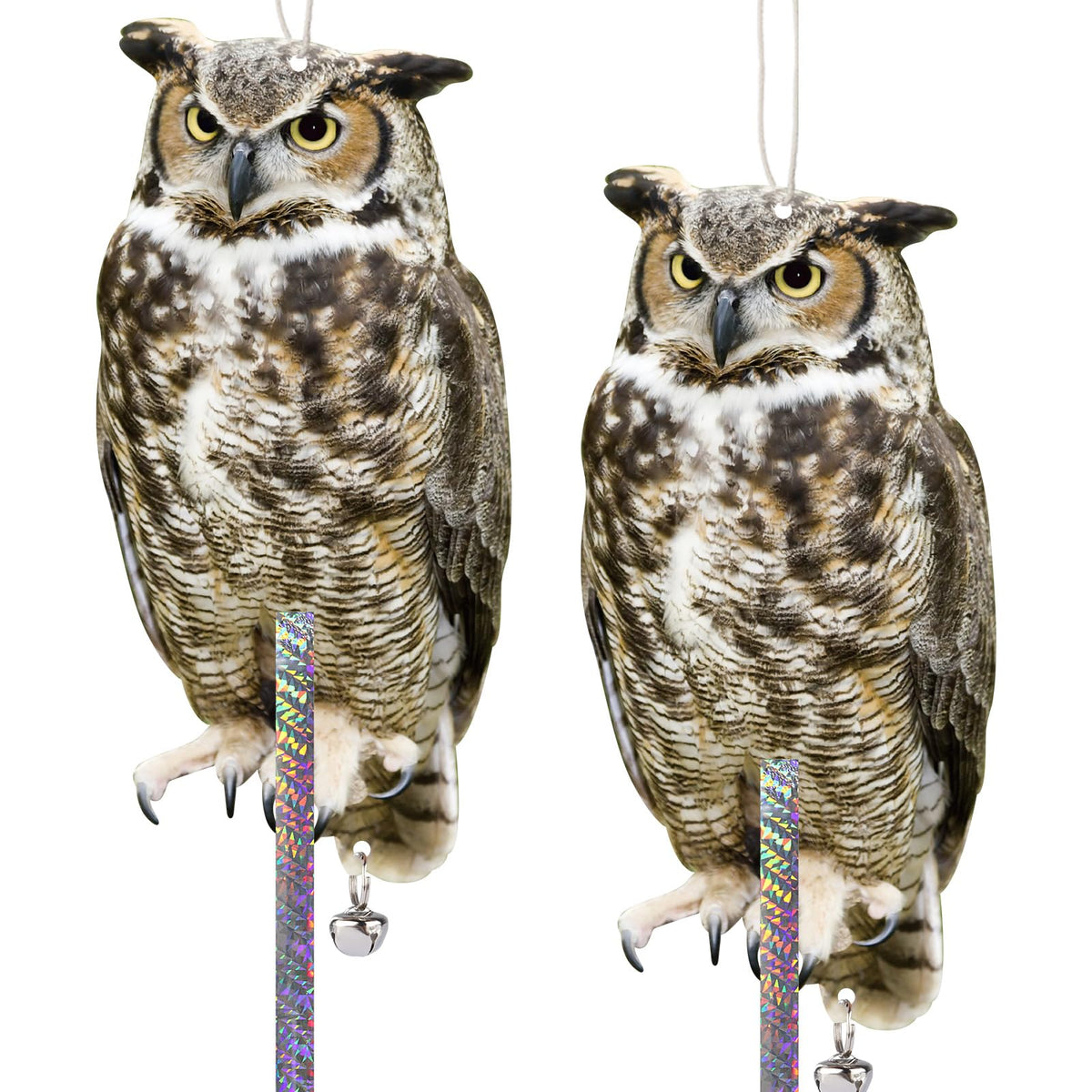 Kungfu Mall fake owl hanging decor deters pigeons on porches.