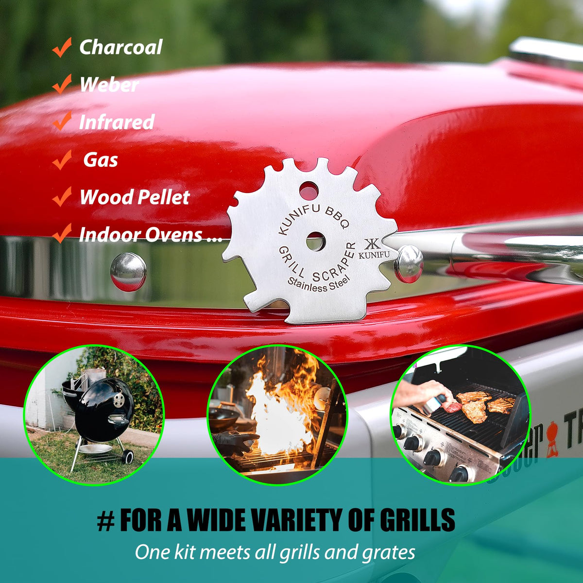 KUNIFU Grill Scraper Bottle Opener adds convenience during backyard barbecues.