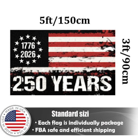 KUOKIP 250th-anniversary flag size-3x5ft view indicates versatile display options.