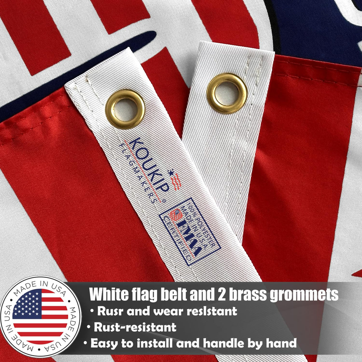 KUOKIP flag stitching detail demonstrates reinforced durability against outdoor wind