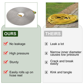 Kuosdaz memory-less design hose, lies flat and resists tangling during yard tasks.