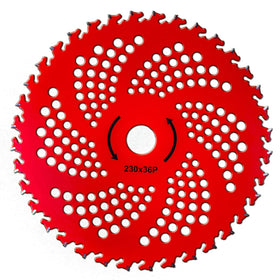 Kurt-Saw 2-pack 9-inch carbide blades cutting thick weeds for efficient yard work