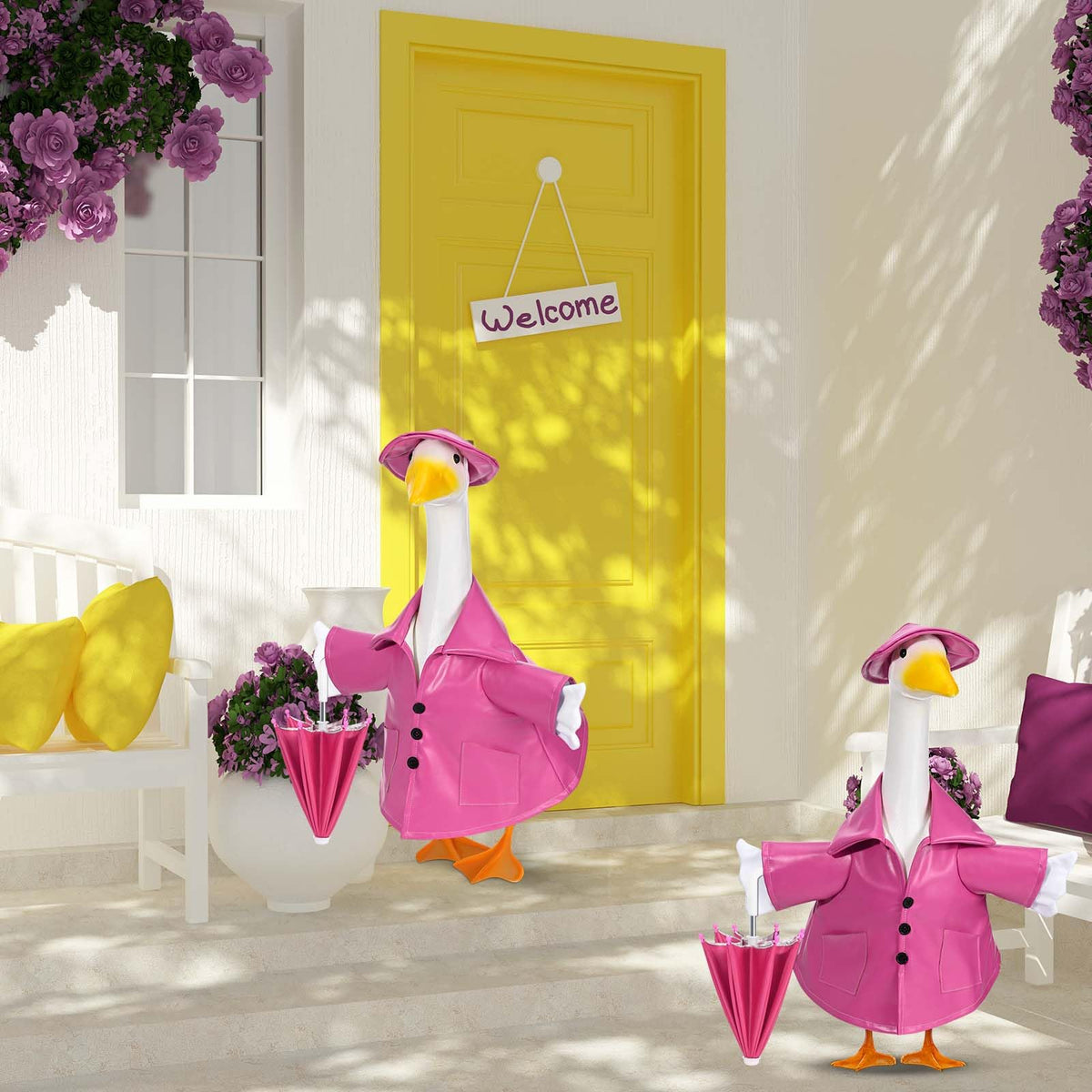 Kuscul spring garden goose decor brightens porches and patios.