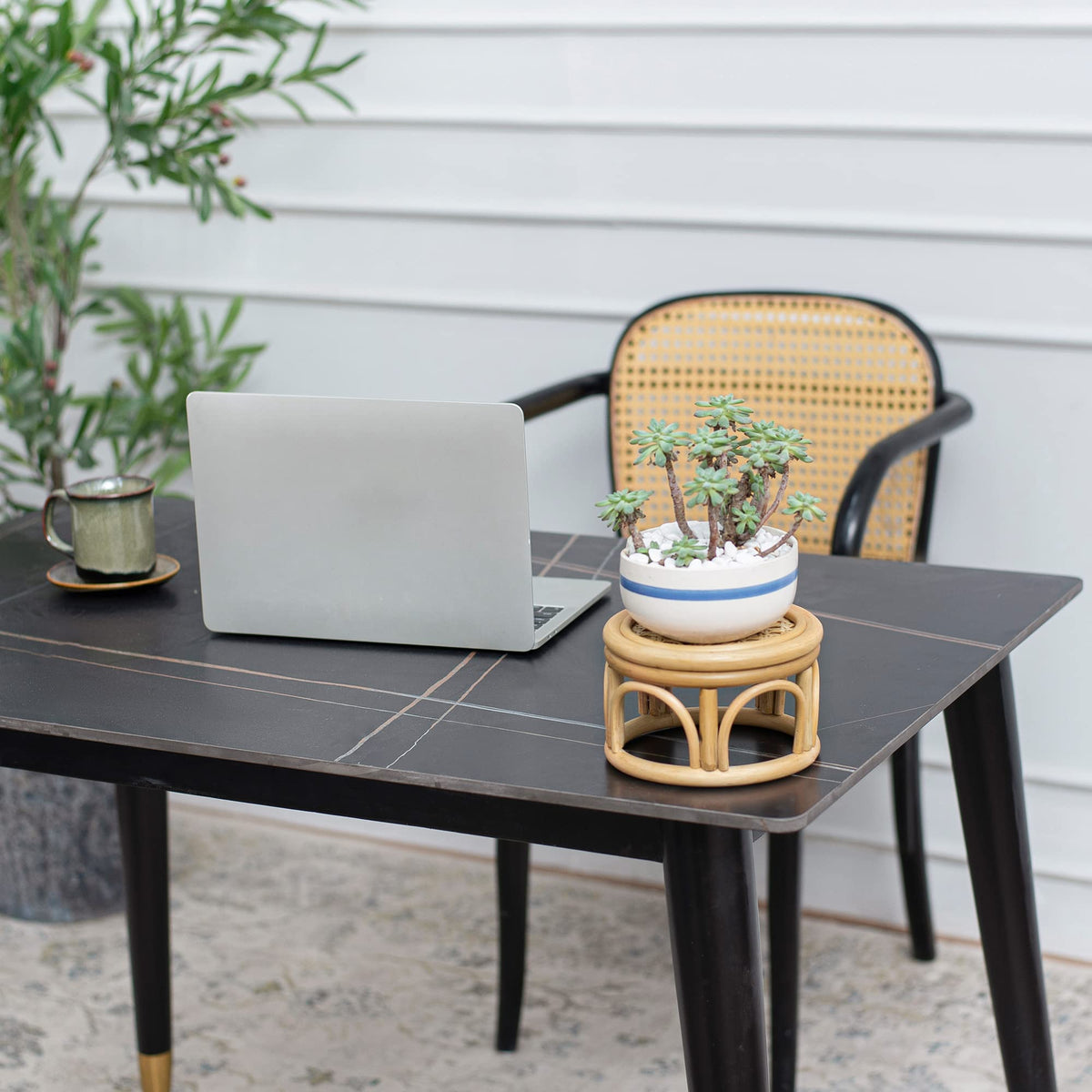 KUTORKILL mini wicker stool display pot ideal for shelves and desks.
