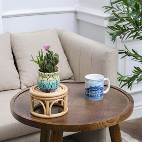 KUTORKILL rustic farmhouse wood circle pedestal complements living spaces.