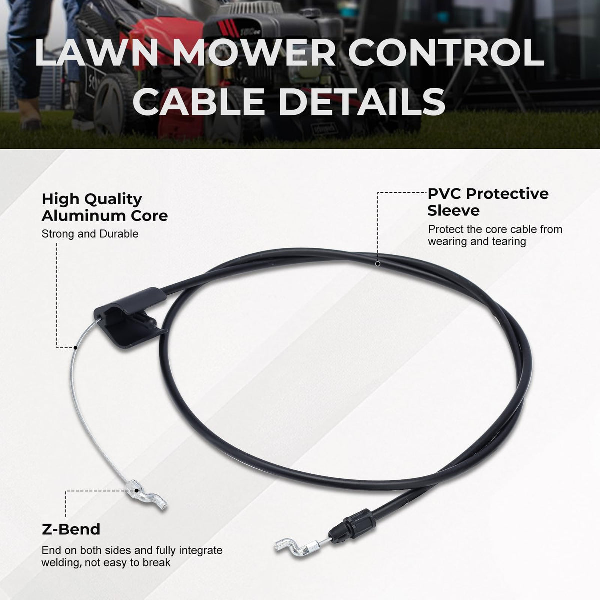 Kuupo throttle cable with 46.5 inch conduit length for extended reach.