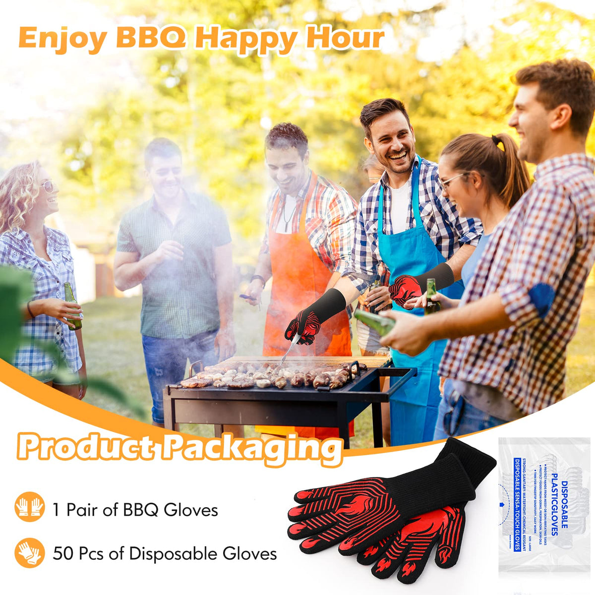 KUWANI BBQ Gloves pack with disposable gloves for food-safe prep