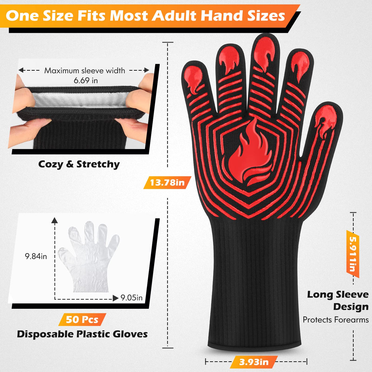 KUWANI BBQ Gloves showing silicone grip to prevent slips on hot grills