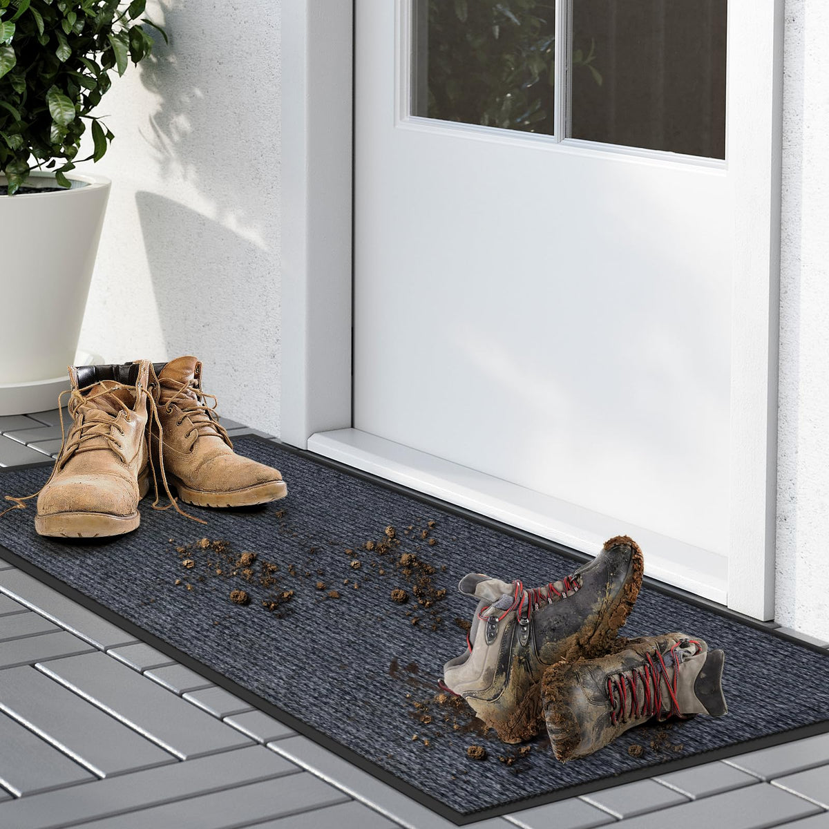 Kuyal front door mat with dust and moisture absorption helps keep indoor floors cleaner