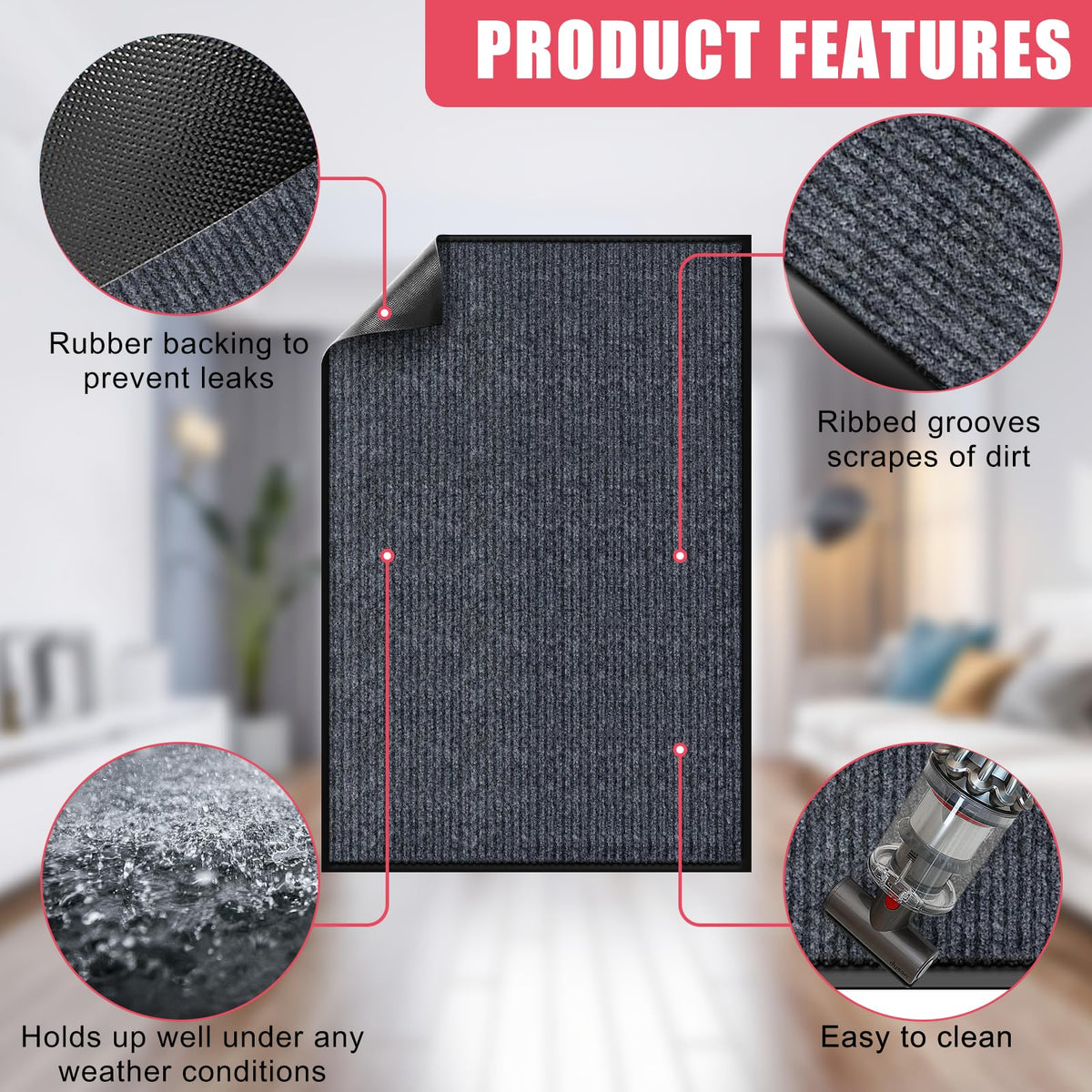 Kuyal front door mat non-slip surface helps prevent slips at entry and exit