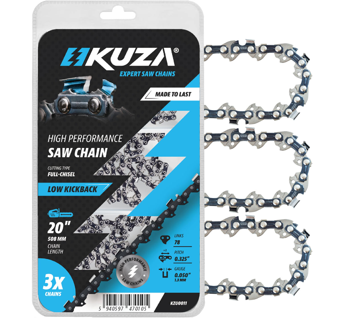 KUZA 20in chain on bar for smooth, efficient cutting