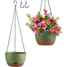 Kvetto Set2 hanging planter left view shows color-block design and self-watering system.