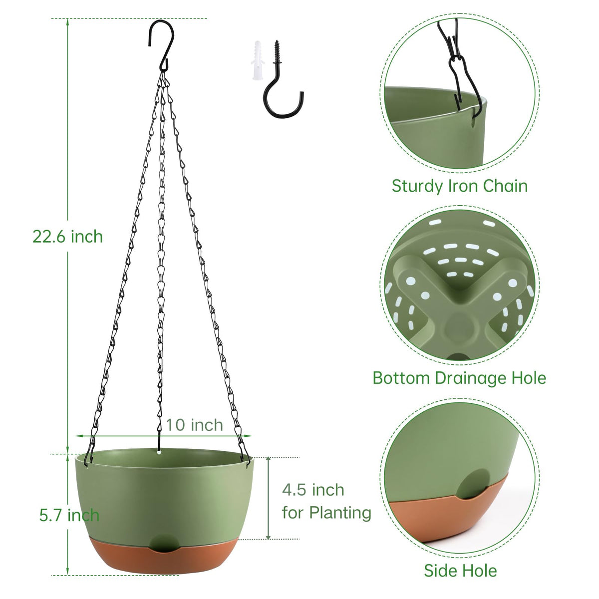 Kvetto Set2 hanging planter right view highlights sturdy hooks for secure outdoor mounting.