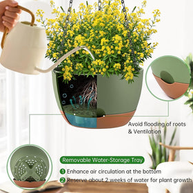 Kvetto Set2 hanging planter tray detail reveals drainage hole and water reservoir.