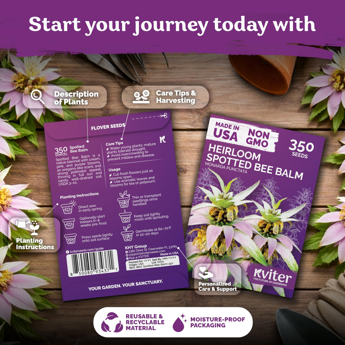 KVITER 350 Spotted Bee Balm seeds packaging photo for outdoor planting