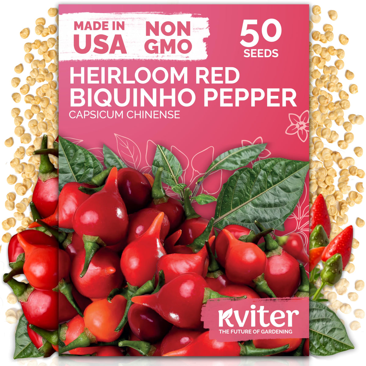 KVITER 50 Pimenta Biquinho seeds pack shot ideal for an easy garden start and early harvest