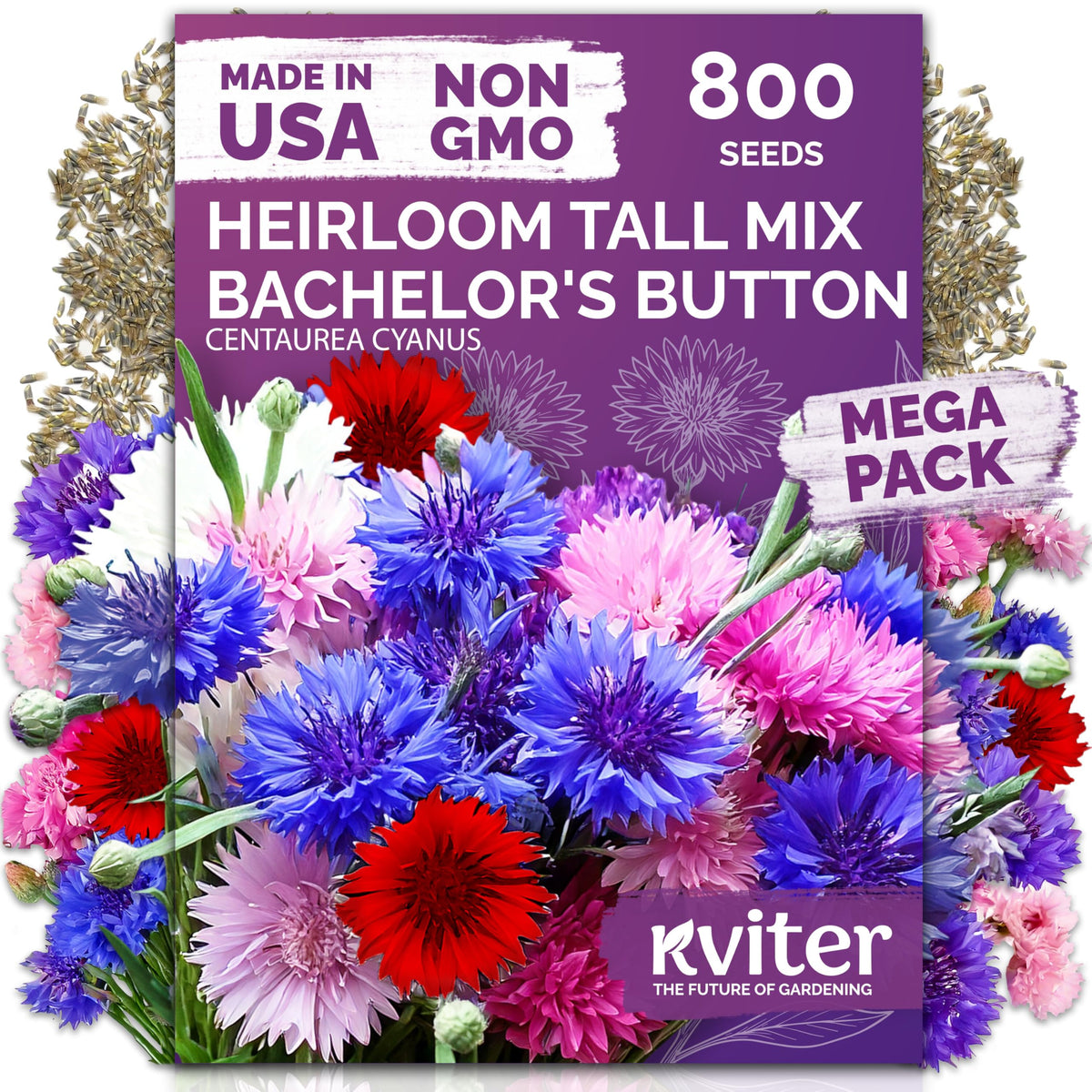 KVITER 800 Mix Bachelor Button Seeds for sowing in sun-filled beds adds early color