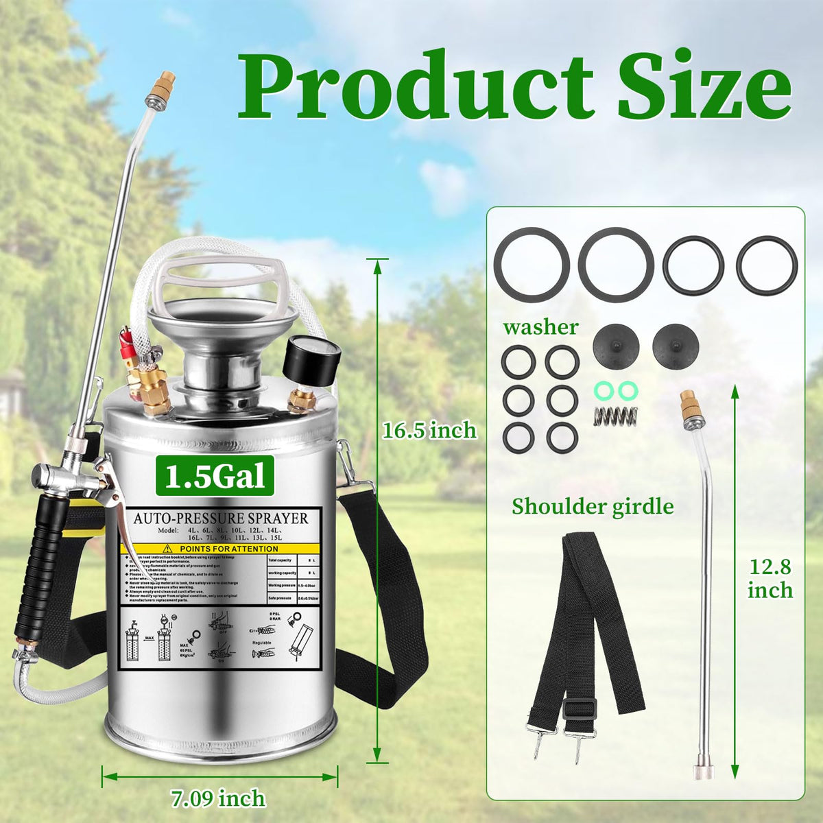 Kweetle 1.5gal sprayer pressure gauge highlights precise pressure monitoring for accurate spraying.