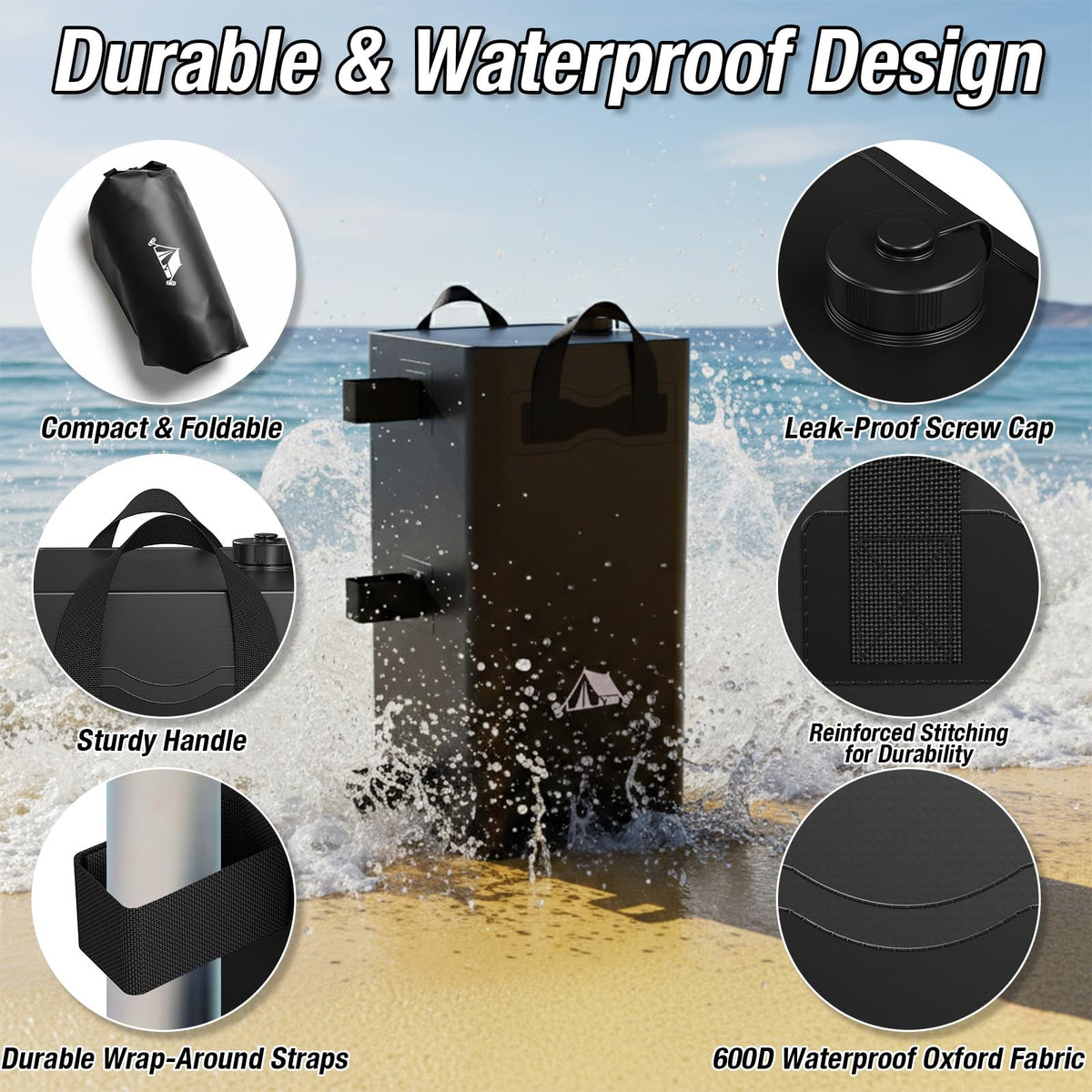 Kweetle 600D PVC construction showing leakproof durability