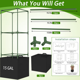 Tool-free setup with three cages and grow bags in one package.