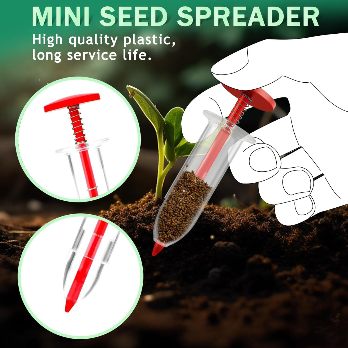 Kwevos close-up of a compact mini seeder in hand
