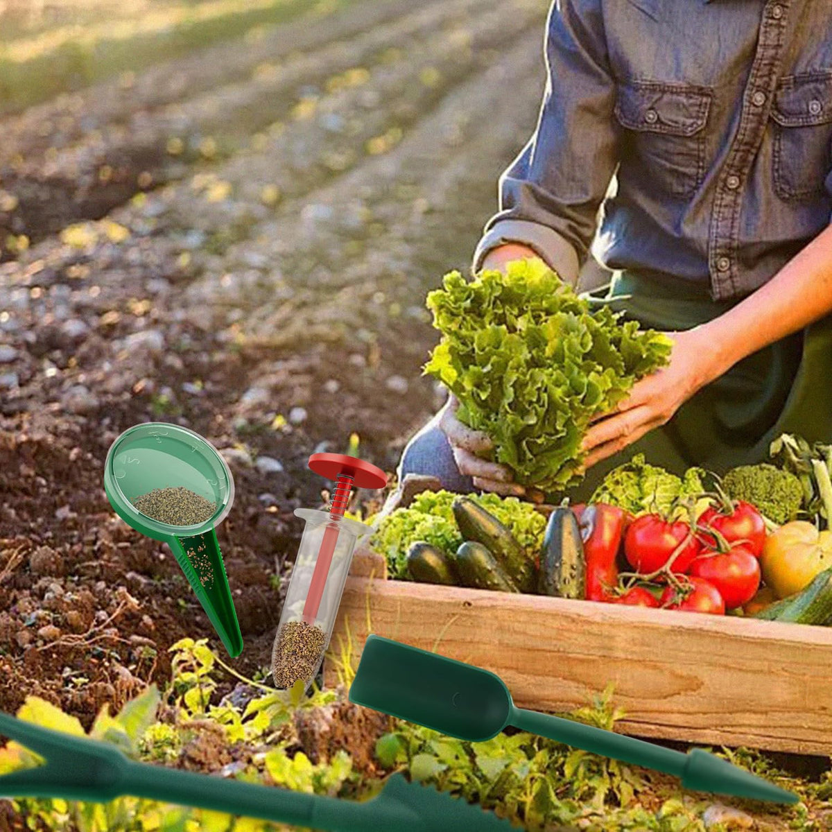 Kwevos handheld seed spreader designed for one-handed use