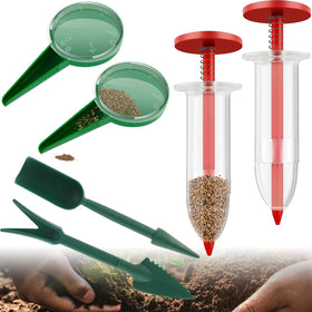 Kwevos mini seed spreader with red tube for precise tiny-seed sowing