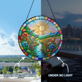 KWYADLUO nature scene glass panel enhances living rooms and entryways.
