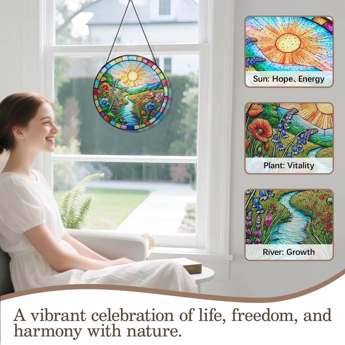 KWYADLUO handmade stained glass panel 7.87 inch for windows and walls.