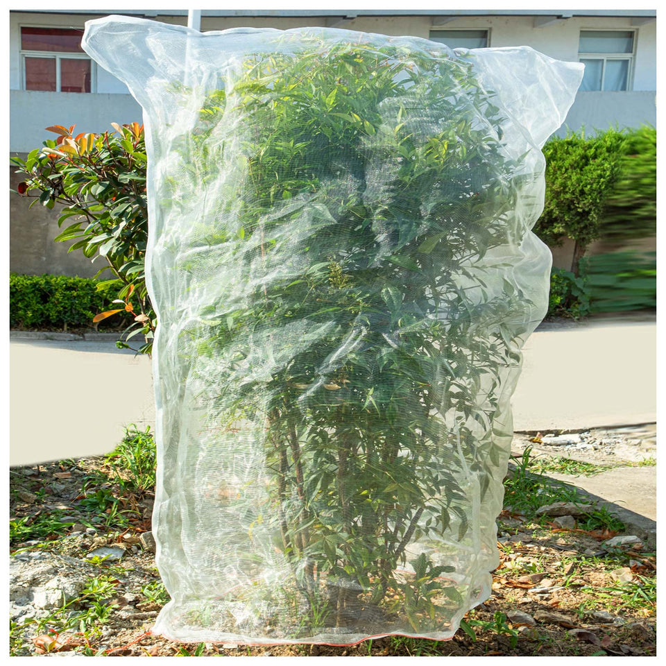 KXCOFTXI insect barrier mesh over tomato plant with drawstring protection against pests