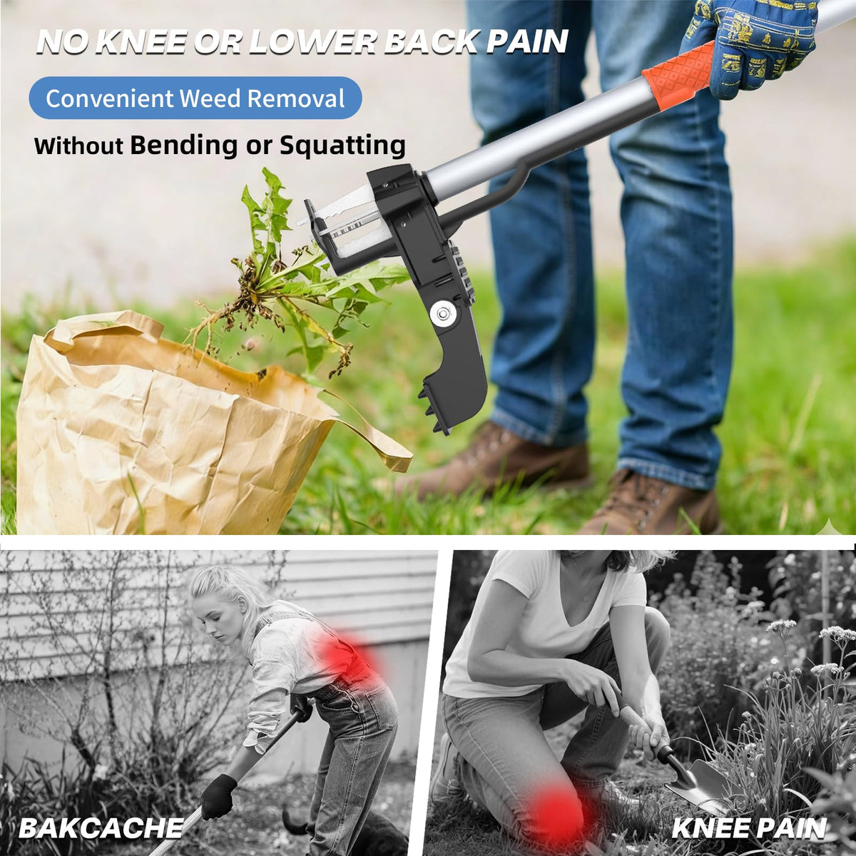 KXGBARN stand-up weed puller in action lets you remove weeds upright