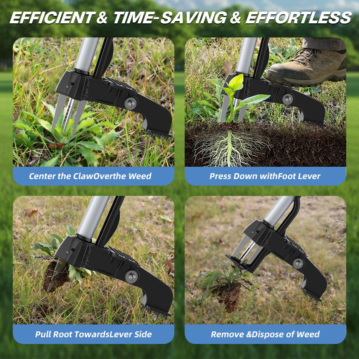 KXGBARN weed puller eject mechanism enables clean removal without touching soil