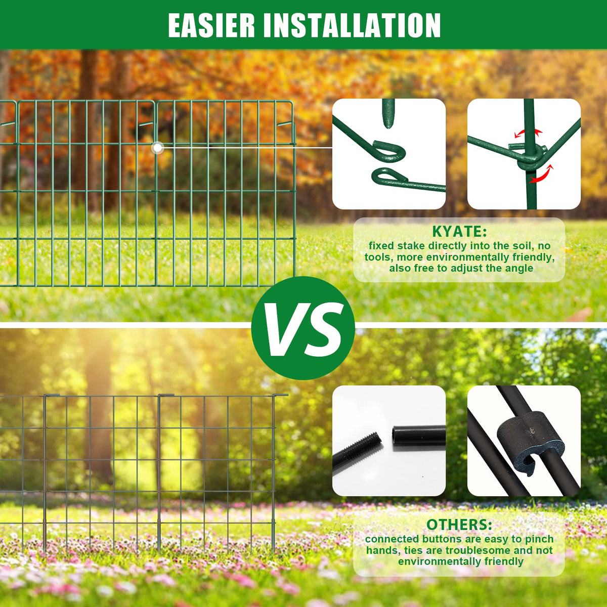 Decorative green garden fence for flower beds outdoors