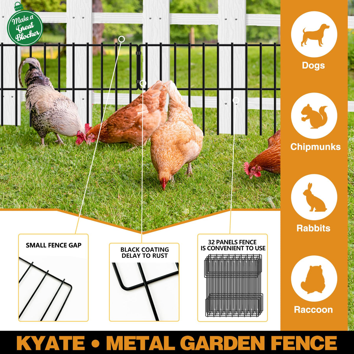 KYATE rustproof-coated panels resist rust and weather, extending outdoor use