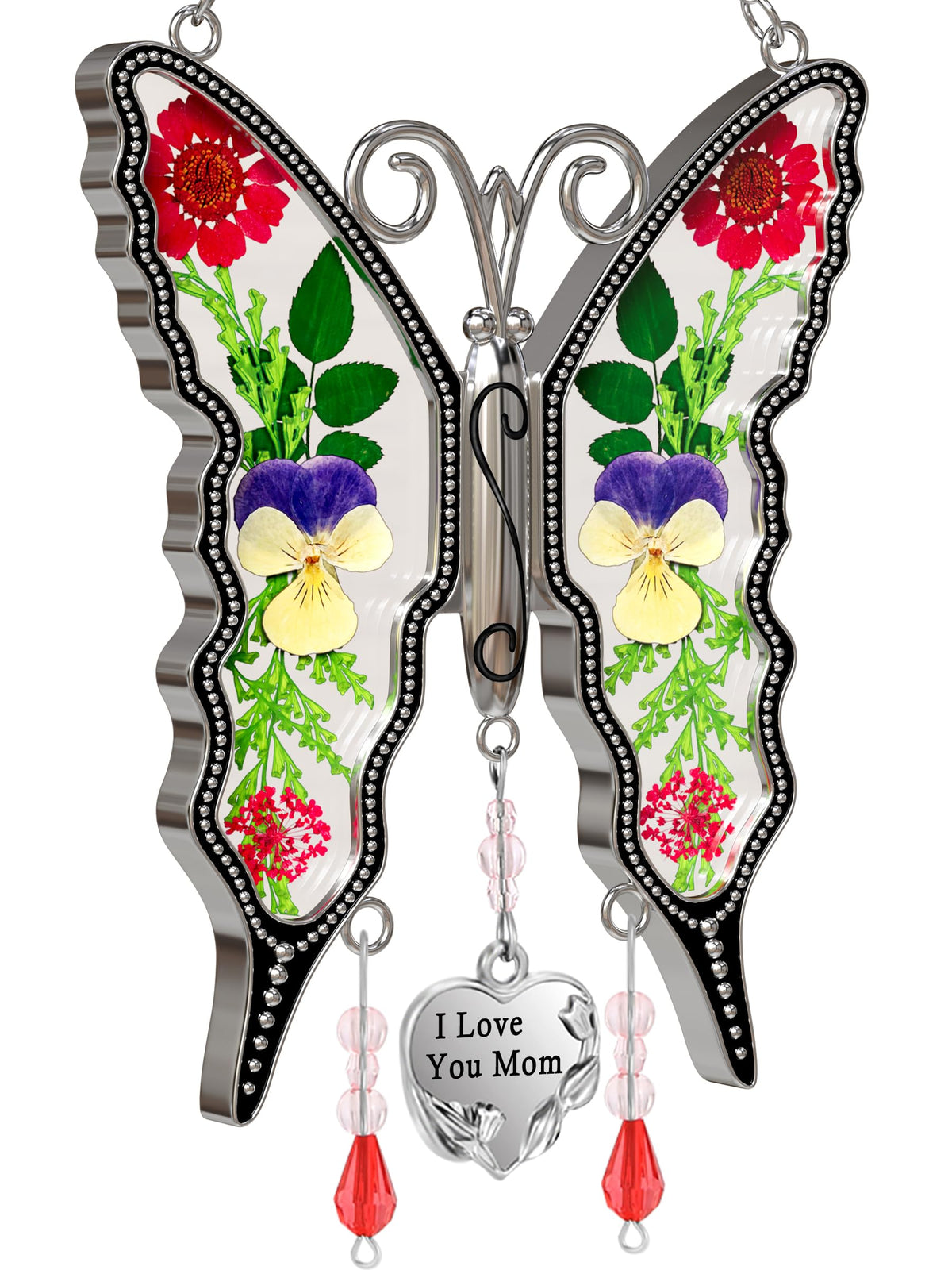 KY&BOSAM butterfly suncatcher window decor with preserved flowers for a sunny home.