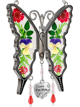 KY&BOSAM butterfly suncatcher window decor with preserved flowers for a sunny home.