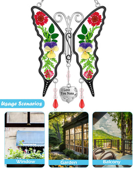 KYBOSAM Nana butterfly suncatcher chain and suction installation options.
