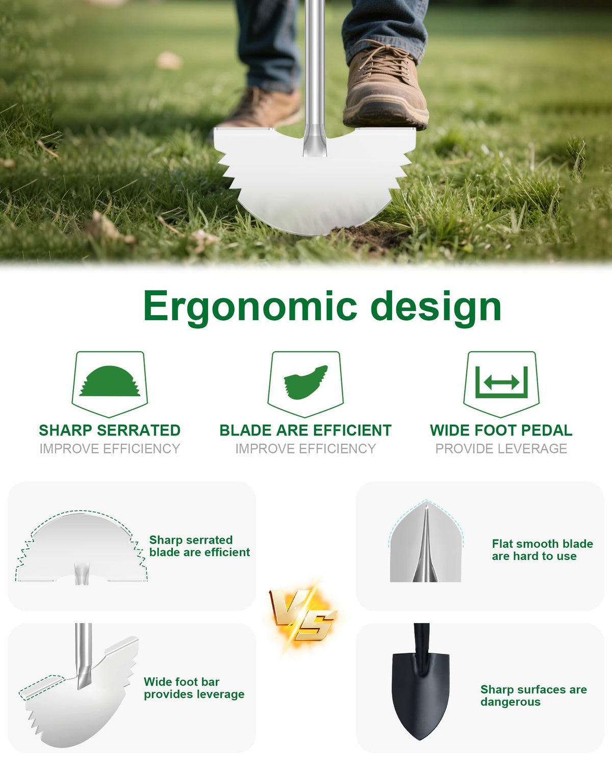 KYEEN-TOOLS ergonomic T-handle reduces hand fatigue during edging.