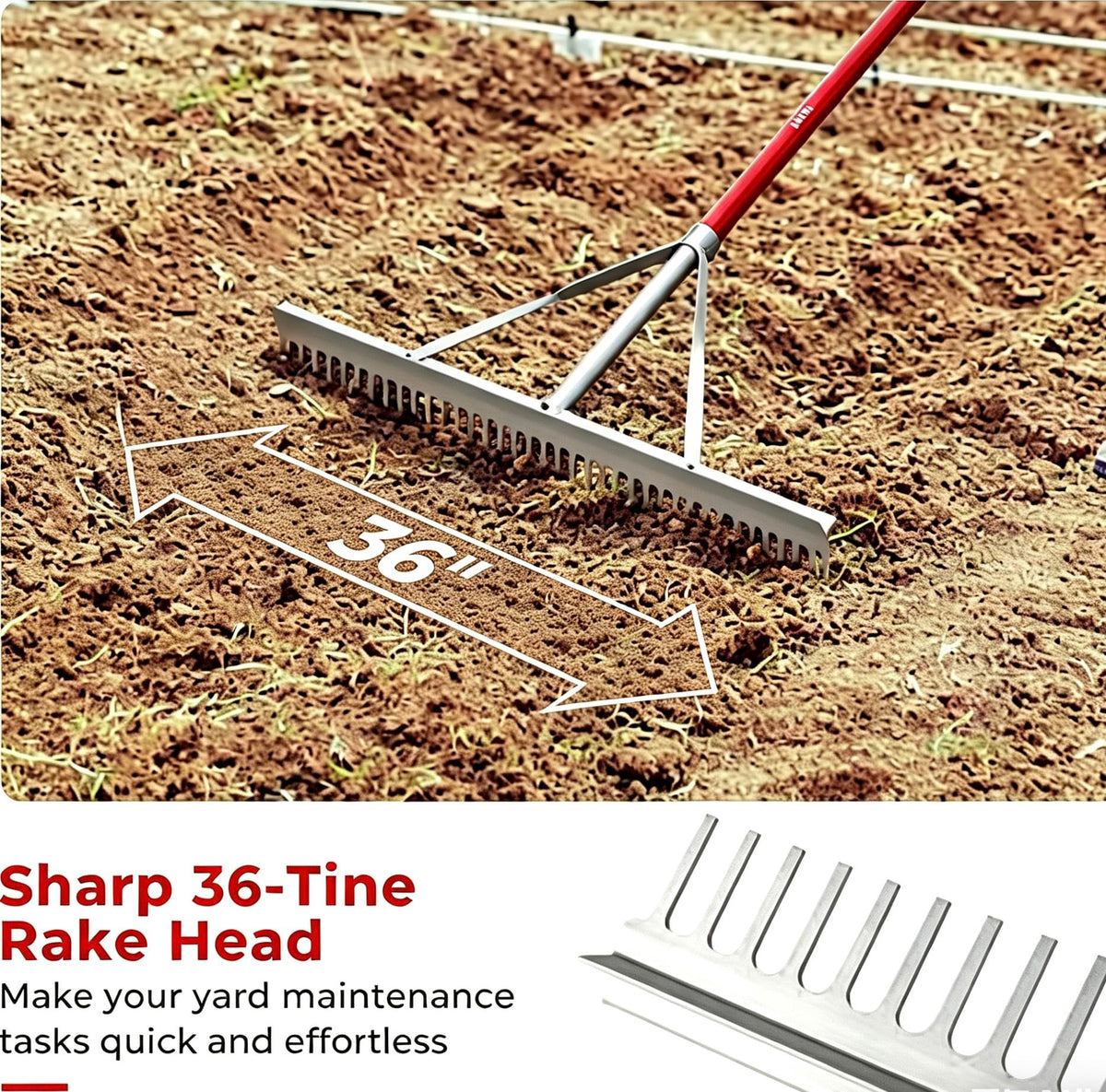 KYLIN rake with oversized teeth for better debris pickup.